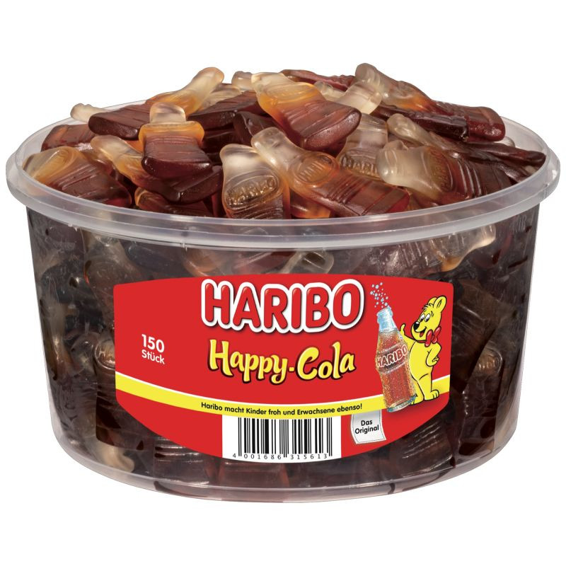 Haribo Happy Cola Fruchtgummi Dose 150 Stück Colaflaschen