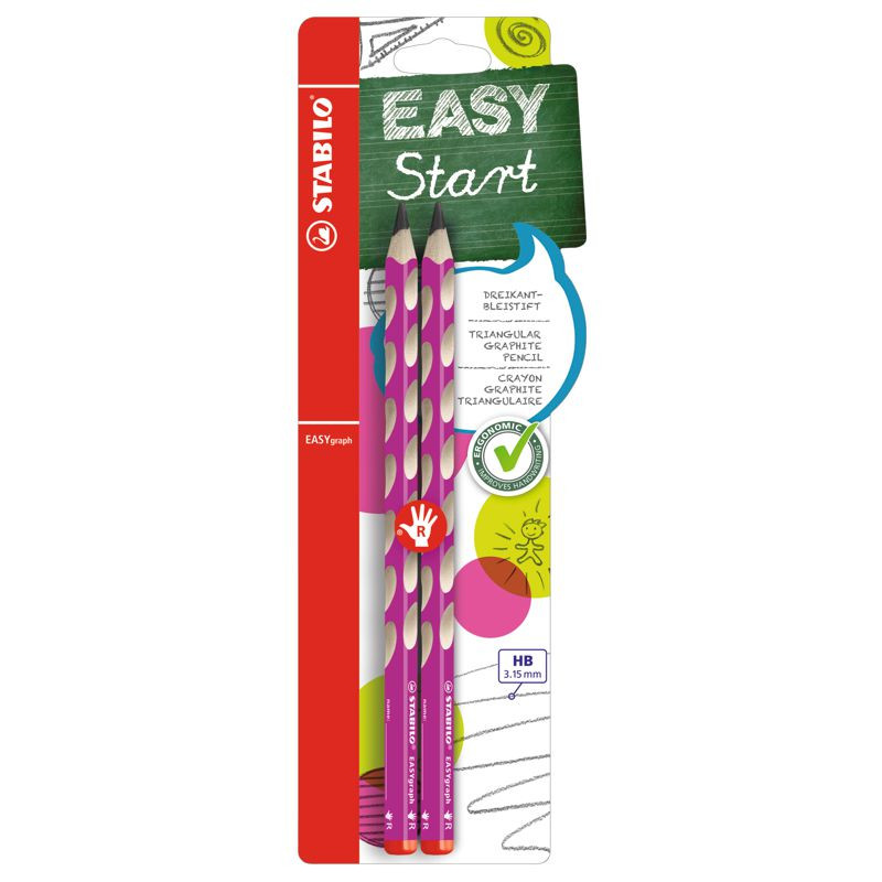 Ergonomischer Dreikant-Bleistift für Rechtshänder - STABILO EASYgraph in pink - 2er Pack - Härtegrad HB