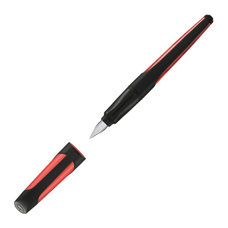 Schulfüller mit Standard-Feder M - STABILO EASYbuddy in schwarz/rot - Schreibfarbe blau (löschbar) - Einzelstift - inklusive Patrone