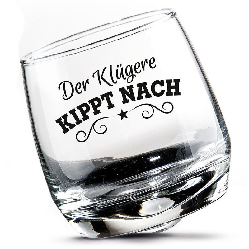 Gilde Wackelglas „Der Klügere KIPPT NACH“ 2er Set in Zylinderbox mit Banderole H 23 x D 8,3 cm