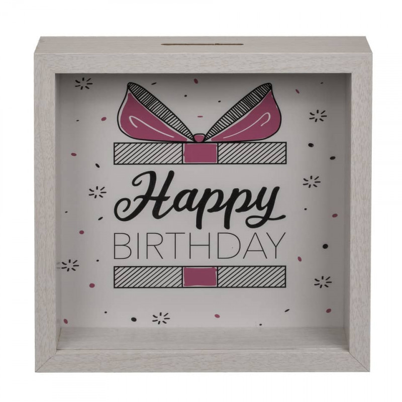 Spardose Holz „Happy Birthday“ 20 x 20 cm