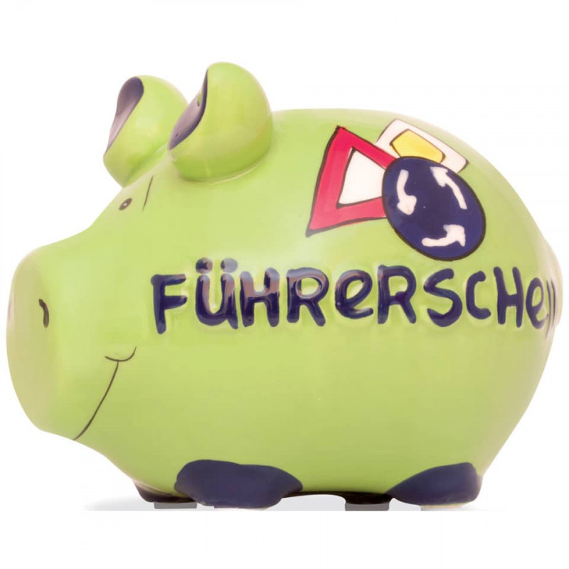 Spardose Schwein „Führerschein“ Keramik 12,5 x 9,0 cm