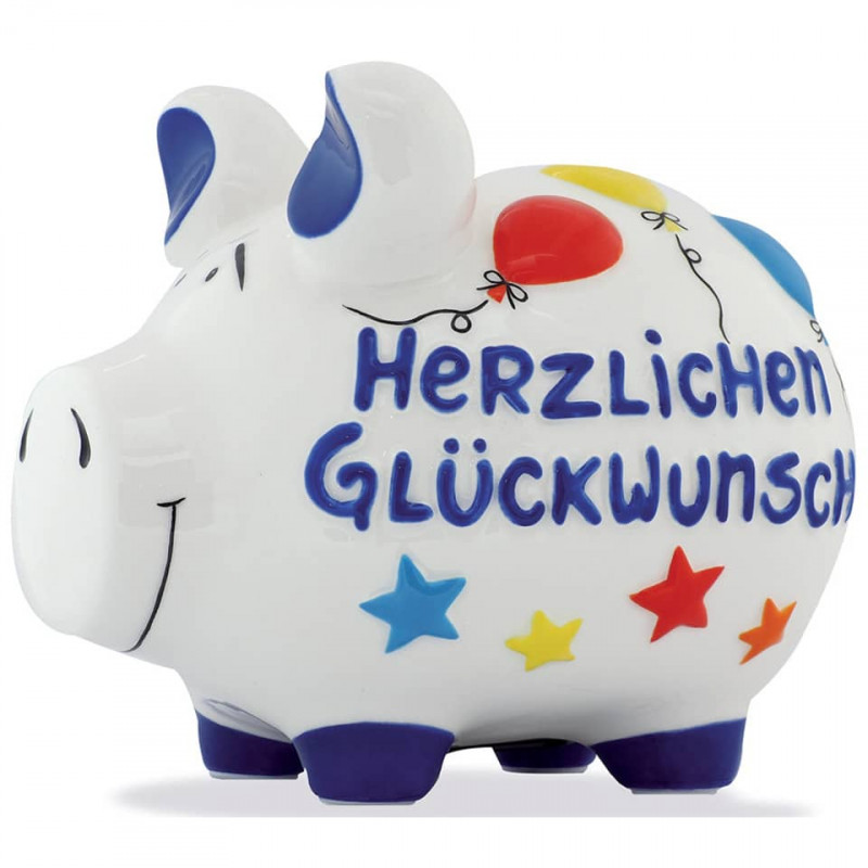 Spardose Schwein „Herzlichen Glückwunsch“ Keramik, 17x15 cm Deluxe-Edition