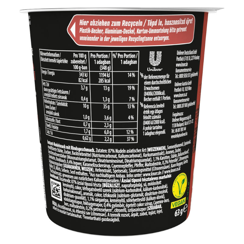 Knorr Asia Snackbecher SP Rind 63 g – Schneller Snack im asiatischen Stil!