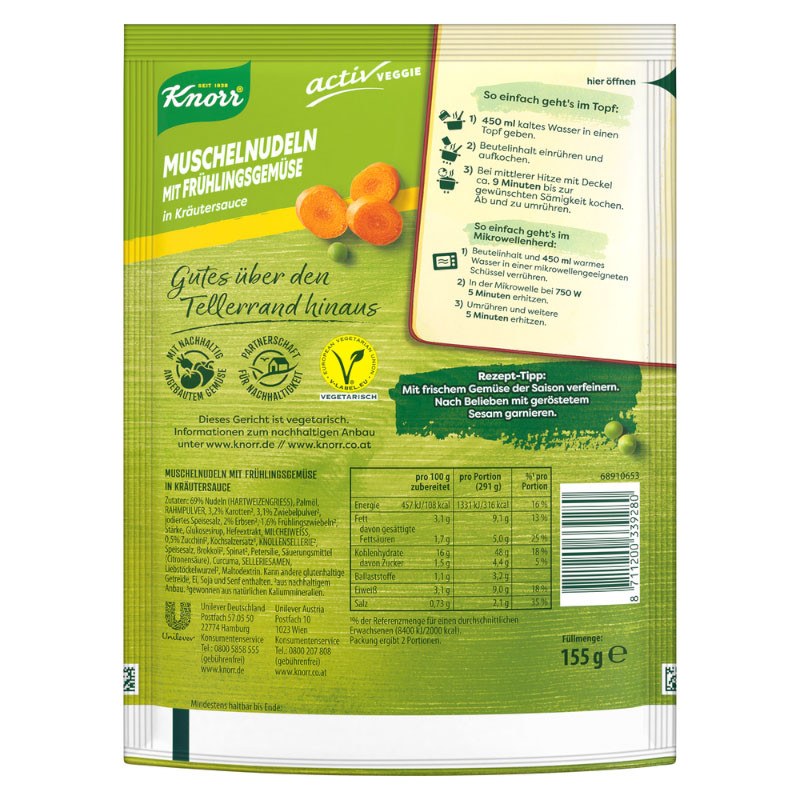Knorr Activ Veggie Muschelnudeln mit Frühlingsgemüse – Gesund und lecker!