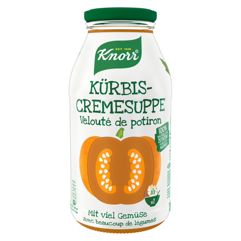 Knorr Kürbis Cremesuppe für die schnelle Mahlzeit im Glas mit 100% natürlichen Zutaten 450 ml