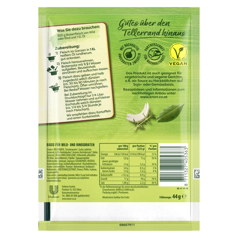 Knorr Basis Wild- & Rindsbraten 3 Portionen – Für ein herzhaftes, festliches Bratengericht!