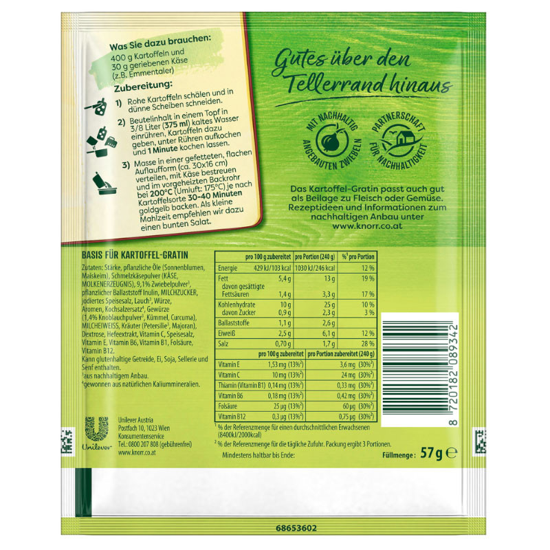 Knorr Vitamin Plus Basis für Kartoffel-Gratin 3 Portionen – Gesunde und köstliche Gratin-Option