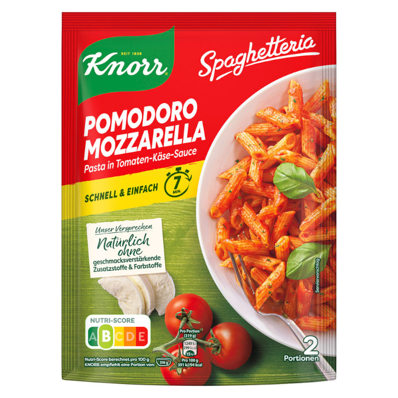 Knorr Spaghetteria Pomodoro Mozzarella Pasta in Tomaten-Käse-Sauce Nudel-Fertiggericht 163g