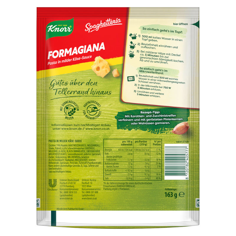 Knorr Spaghetteria Formagiana Nudel-Fertiggericht 163g – Cremig und vollmundig