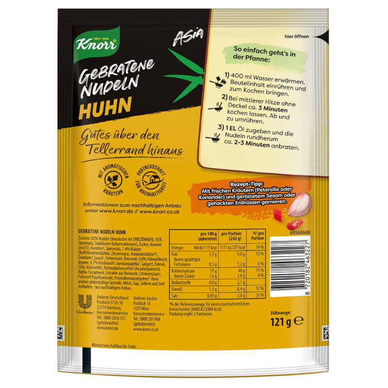 Knorr Asia Gebratene Nudeln Huhn 121 g – Authentischer Geschmack, schnell zubereitet!