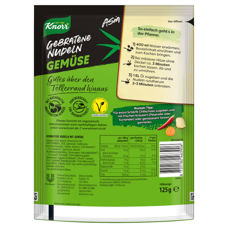 Knorr Asia Gebratene Nudeln Gemüse 125 g – Köstlich und aromatisch!