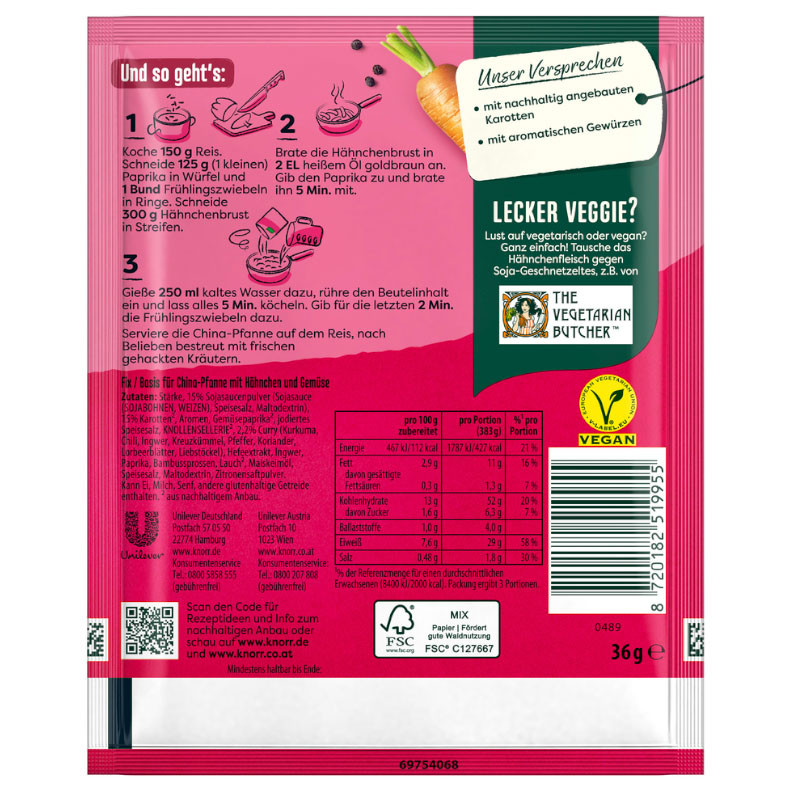 Knorr Basis China Pfanne Chop Suey 3 Portionen – Asiatischer Genuss für die ganze Familie!
