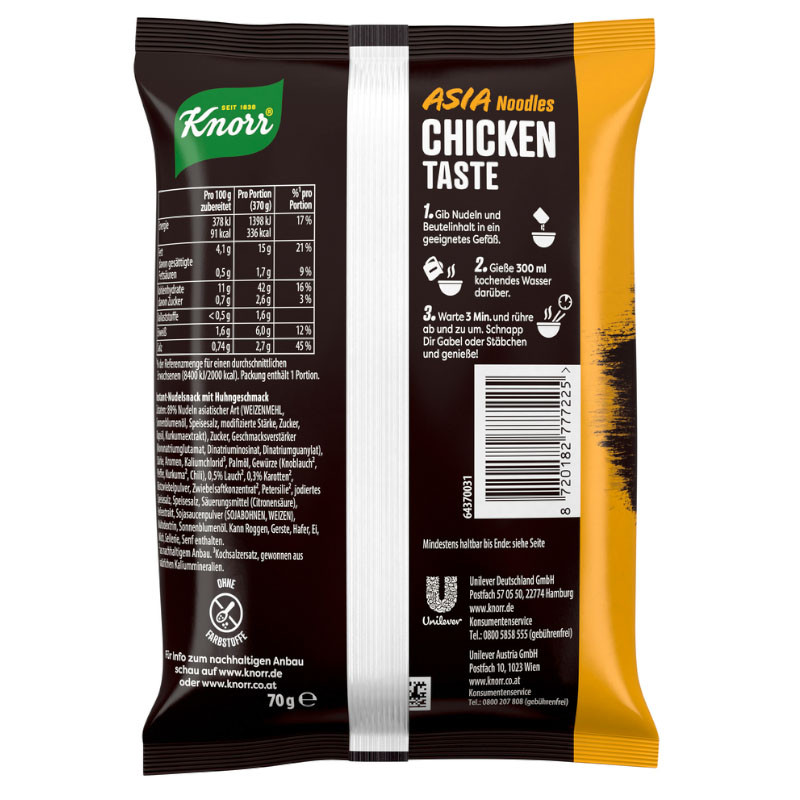 Knorr Asia Noodles Chicken 70 g – Schneller Genuss im asiatischen Stil!