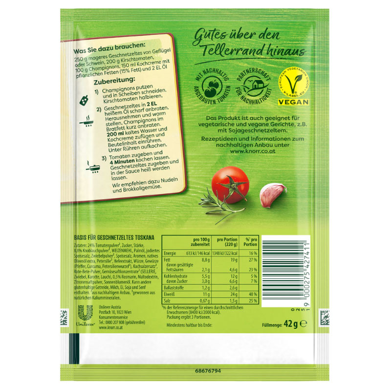 Knorr Basis Geschnetzeltes Toskana 3 Portionen – Ein Geschmack von Italien in Minuten!