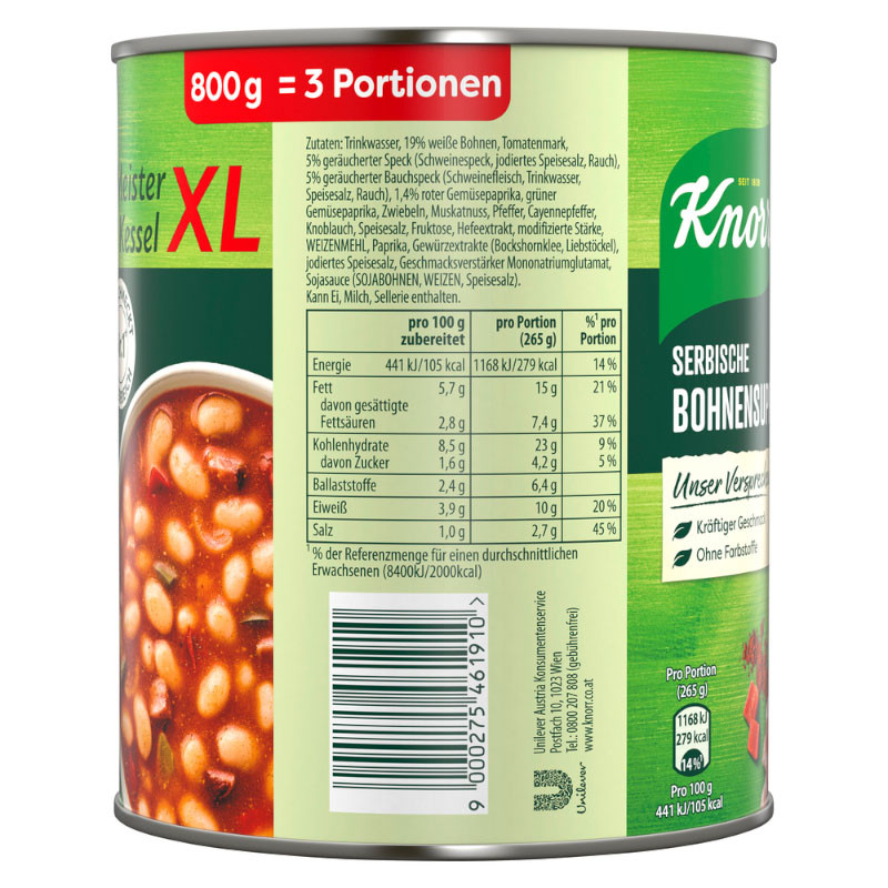 Knorr Meister Kessel XL Serbische Bohnensuppe 800 g – Herzhaft und reichhaltig