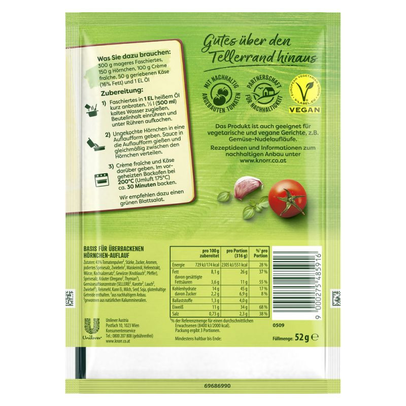 Knorr Basis Überbackener Hörnchen-Auflauf 3 Portionen – Ein herzhaftes, cremiges Lieblingsgericht!