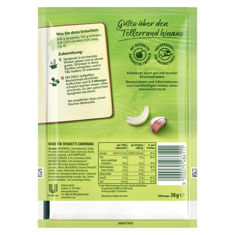 Knorr Basis Spaghetti Carbonara 3 Portionen – Cremiger Genuss im Handumdrehen!