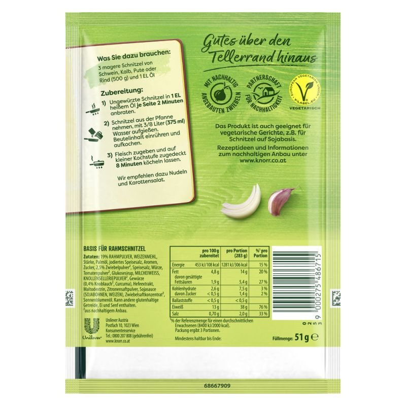 Knorr Basis Rahmschnitzel 3 Portionen – Ein klassisches, cremiges Schnitzelgericht!