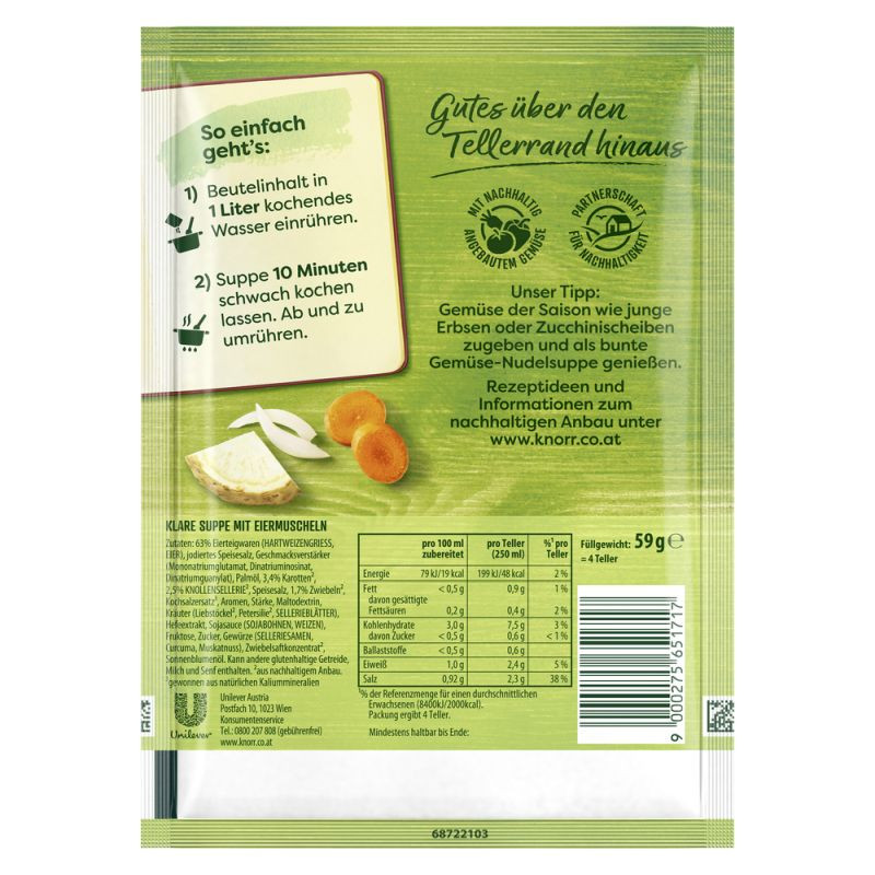 Knorr Bitte zu Tisch! Eiermuschel Suppe 4 Teller – Herzhaft und lecker für die ganze Familie!