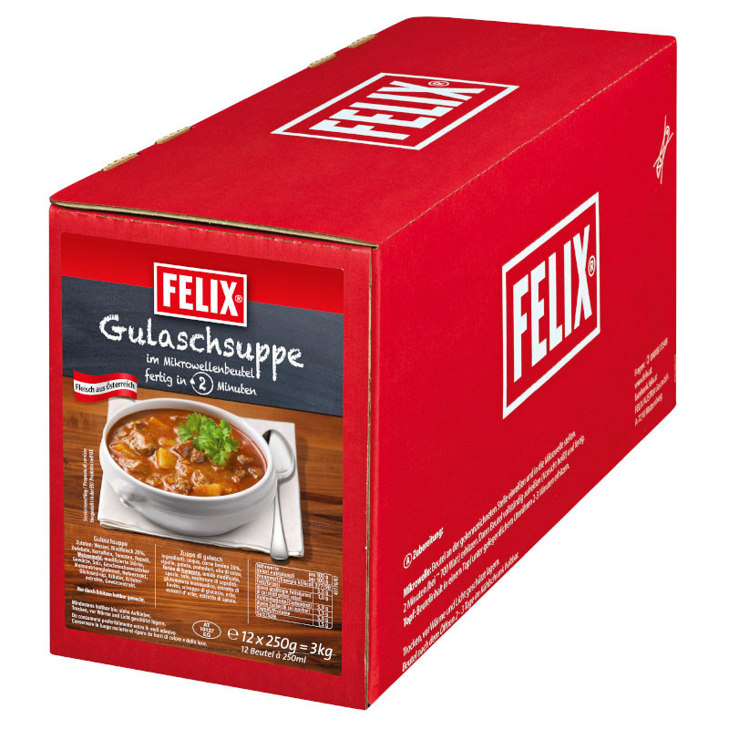 Felix Mikrowellenbeutel Gulasch 12x250 ml – Mit Fleisch aus Österreich, schnelle Zubereitung