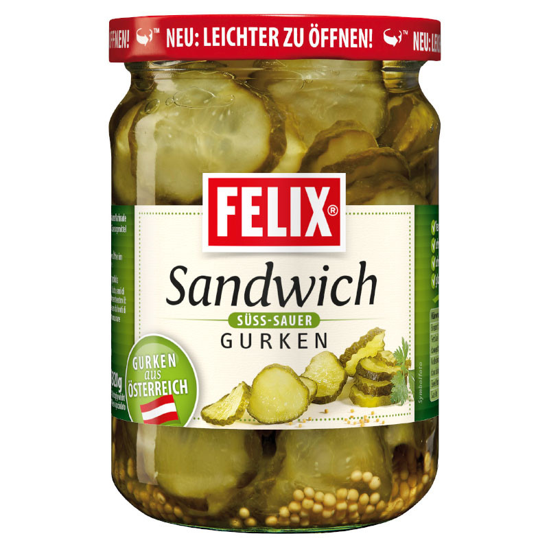 Felix Sandwichgurken Classic 580 ml – Knackige Gurkenscheiben in süß-saurer Marinade
