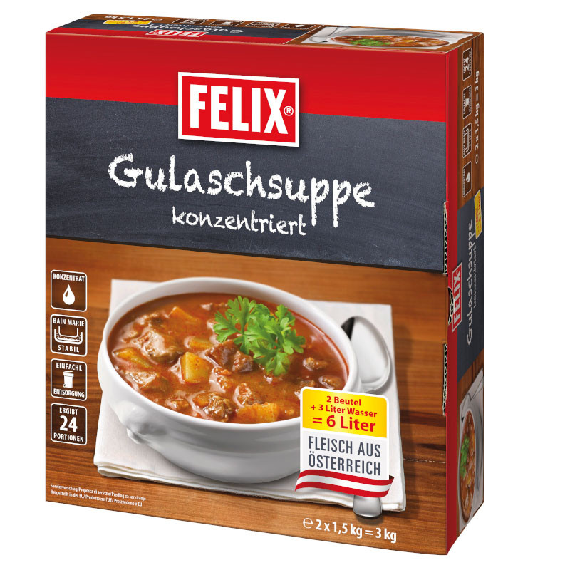 Felix Gulaschsuppe 2-fach konzentriert 2 x 1,5 kg – Mit Fleisch aus Österreich