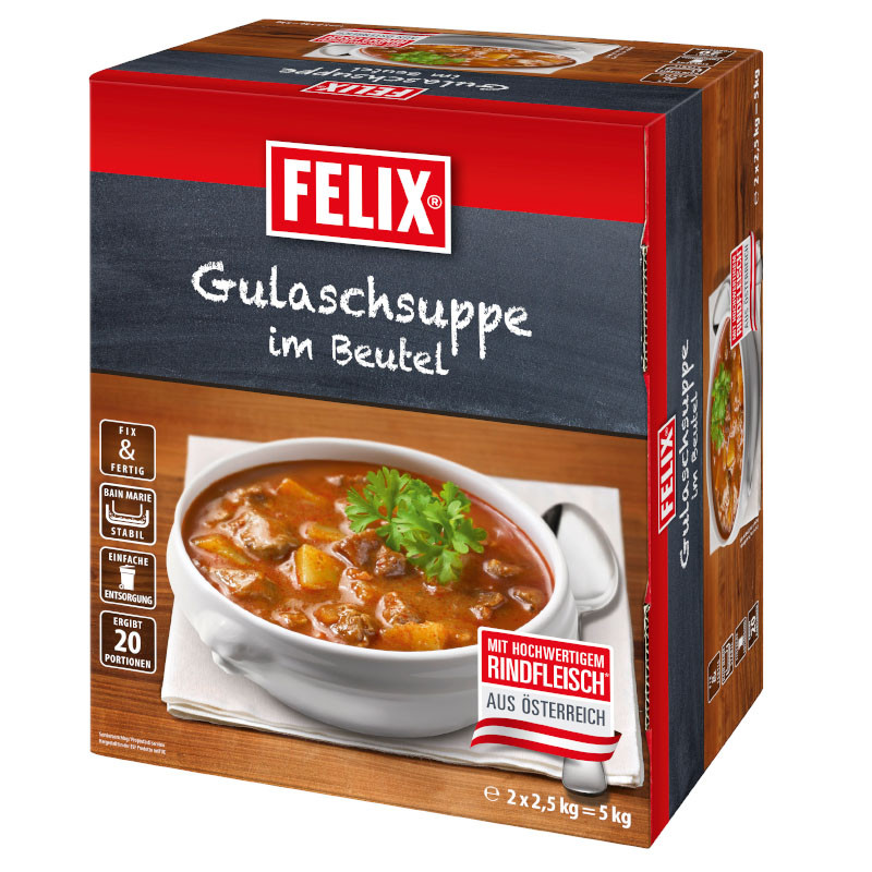 Felix Gulaschsuppe im Beutel 2 x 2,5 kg – Mit hochwertigem Rindfleisch aus Österreich