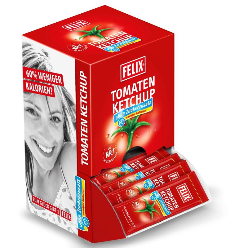 Felix Portionen Ketchup ohne Zuckerzusatz 100x20g – 60% weniger Kalorien, gleicher Geschmack