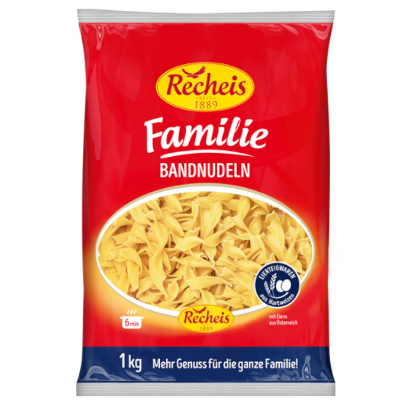 Recheis Familie Bandnudeln 1 kg – Leckere Bandnudeln für Pfannengerichte und Beilagen