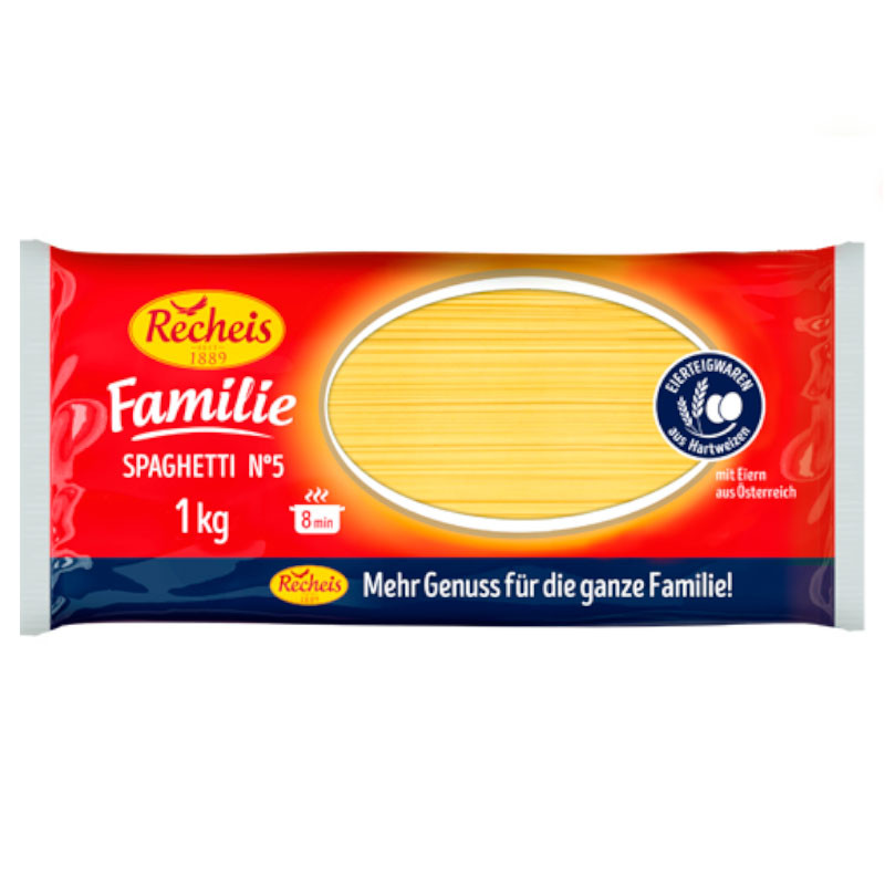 Recheis Familie Spaghetti 1 kg – Klassische Spaghetti für Pesto, Saucen und Bolognese