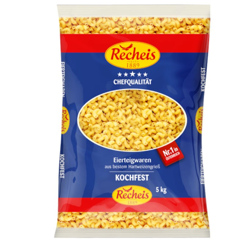 Recheis Hörnchen gedreht 2-Ei 5 kg – Vielseitige Nudeln für Aufläufe, Salate und Beilagen