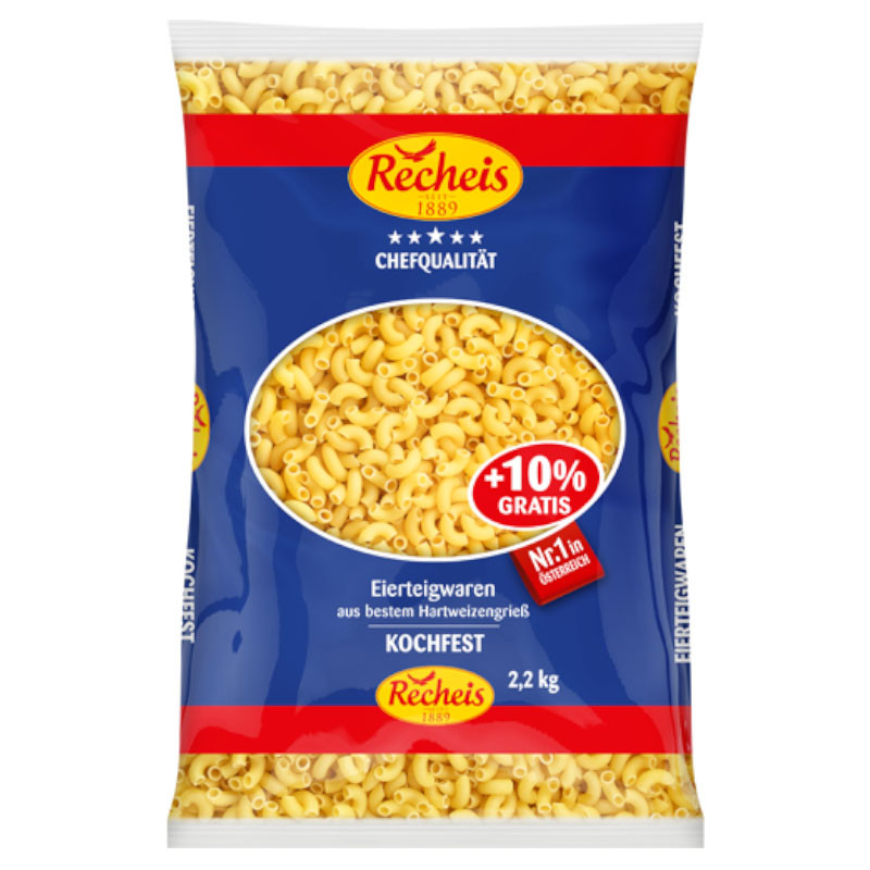 Recheis Hörnchen glatt 2-Ei 2 kg – Vielseitige Nudeln für Aufläufe, Salate und Beilagen