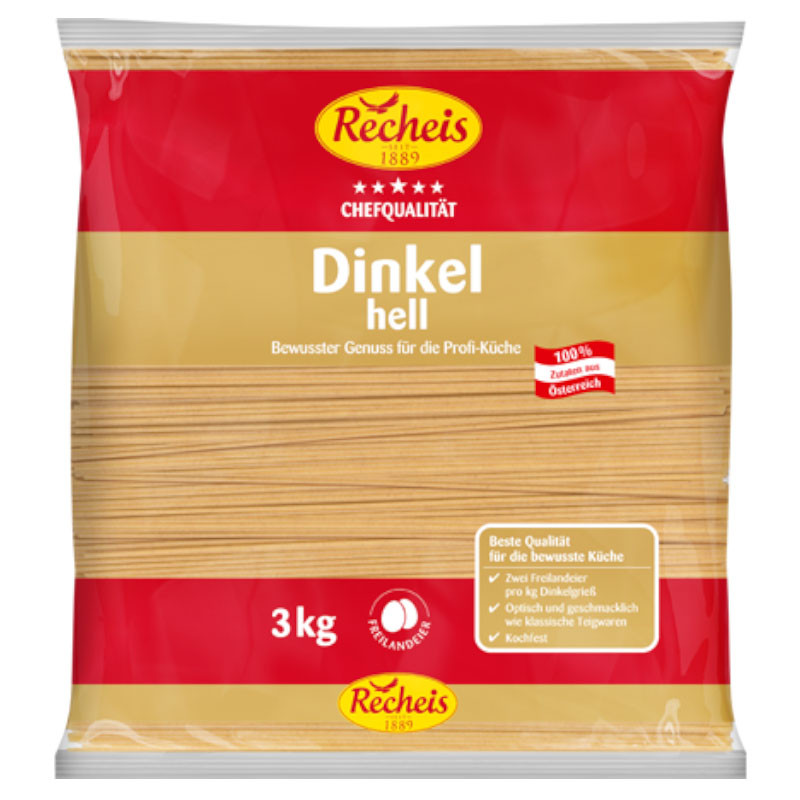 Recheis Dinkel hell Spaghetti 3 kg – Gesunde Spaghetti aus hellem Dinkelgrieß