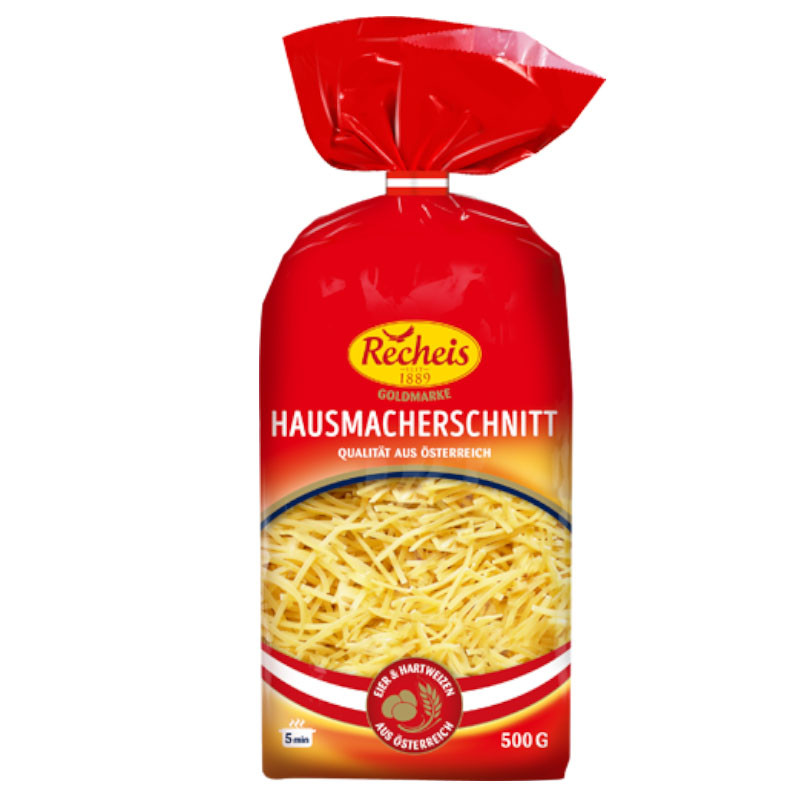Recheis Goldmarke Hausmacher 500 g – Vielseitige Nudel für Suppen, Füllungen, Beilagen und Bandnudelgerichte