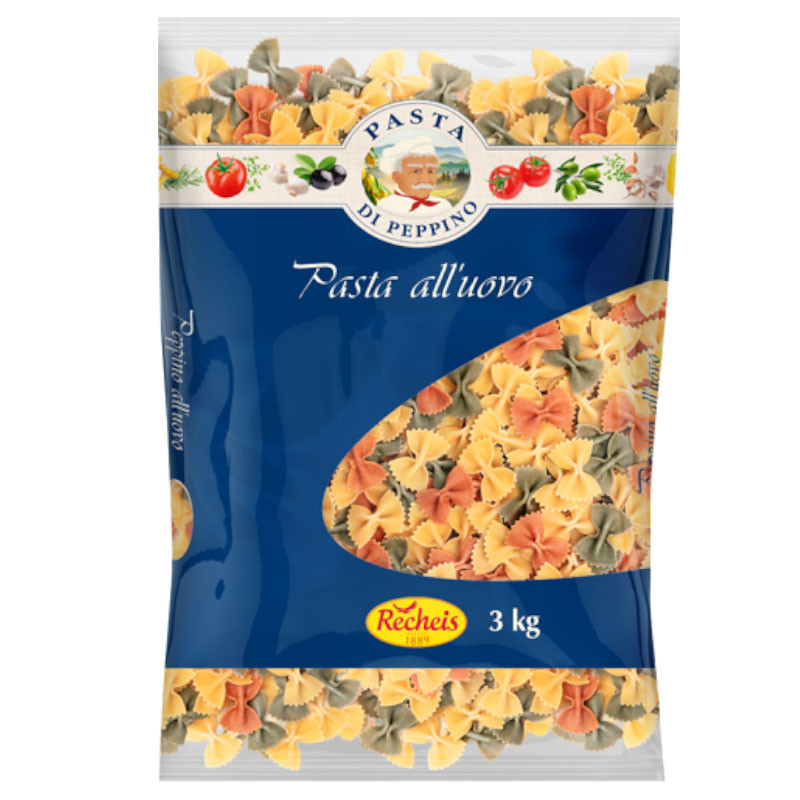 Pasta di Peppino all'uovo Tricolore Farfalle 3 kg – Bunte Eier-Farfalle in Tricolore