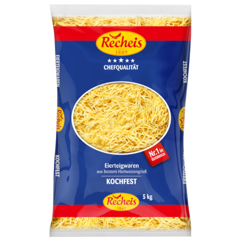 Recheis Hausmacher 2-Ei 5 kg – Schnellkochende Nudeln für Suppen und Eintöpfe