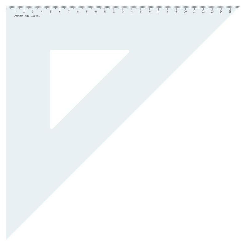 ARISTO Dreieck 45°, Hyp. 36.8cm, glasklar, ohne Facette, Teilung 26 cm