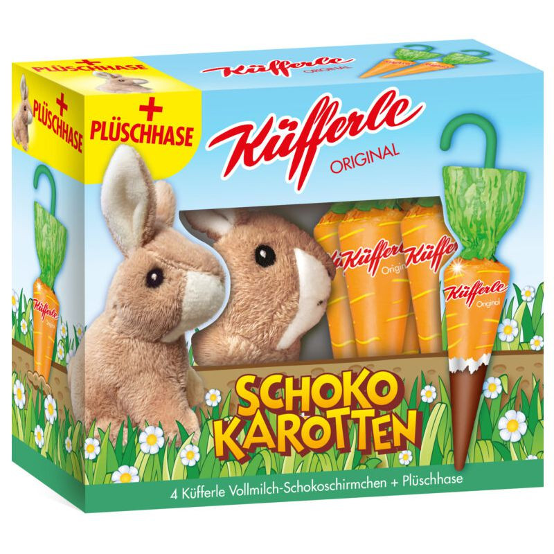 Küfferle Schokokarotten 4er + Plüschhase 54 g