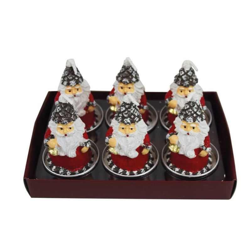 Weihnachten Teelicht Weihnachtsmann mit Glocke 6 Stück