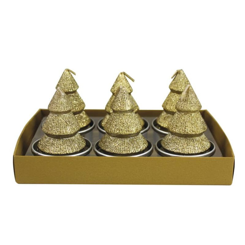 Weihnachten Teelicht Weihnachtsbaum gold 6 Stück