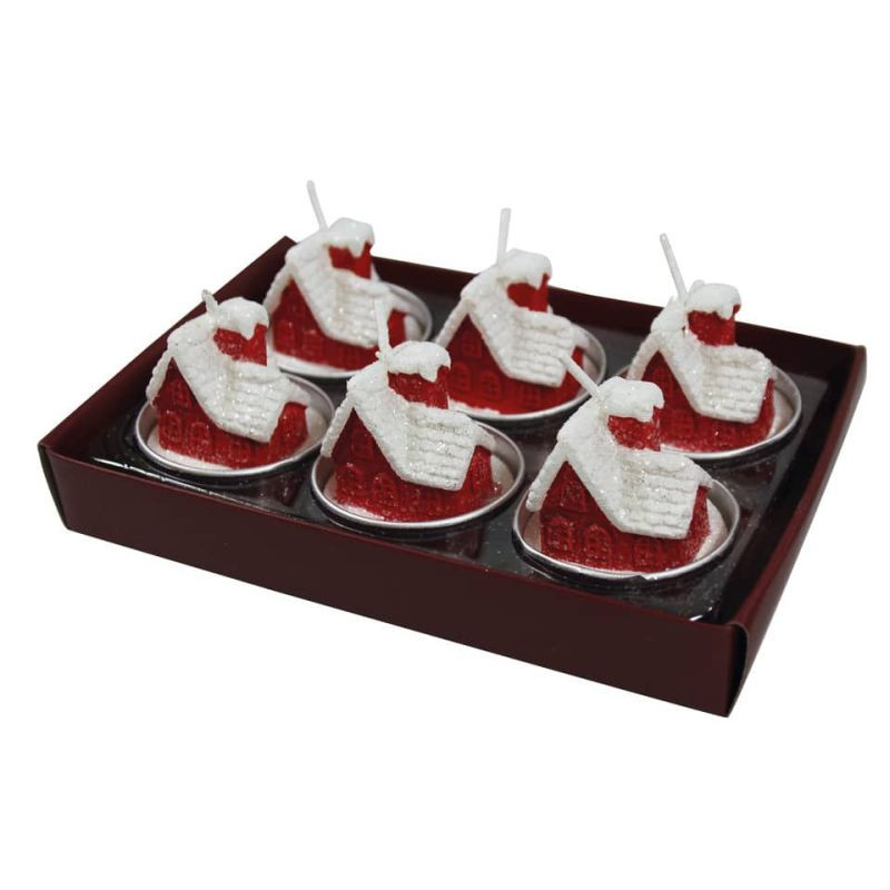 Weihnachten Teelicht Haus rot/weiß 6 Stück