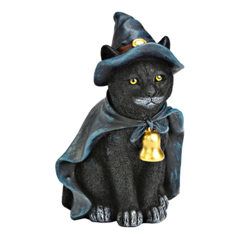 Katze mit Hexenhut Umhang B10 H14 T9 cm aus Poly